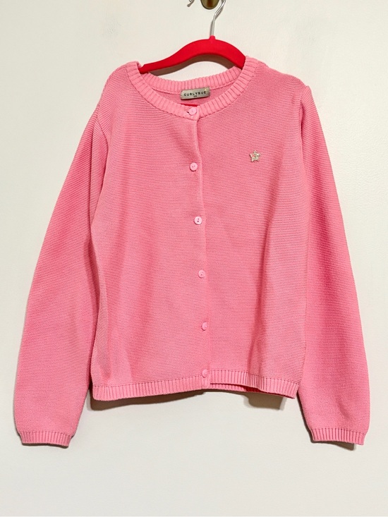 Other - Pink Knit Button-Front Long Sleeve Sweater Cardigan Star Appliqué Size 12 150cm